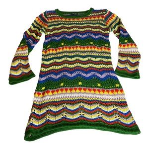 Crocheted Rainbow Knit Striped Colorful Bohemian Statement Dress